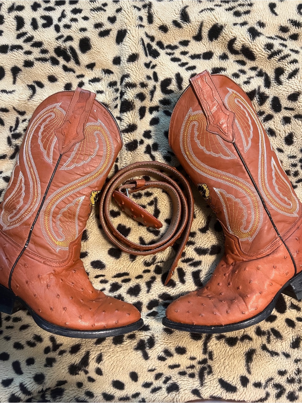 Cintos El Potrillo Salvaje rust brown ostrich boots matching belt